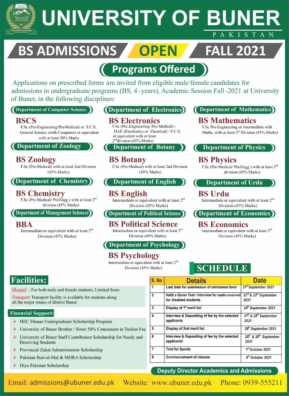 BS Admissions Open Fall 2021
