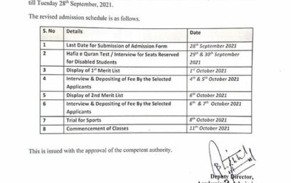 Extension in Admission Deadline
