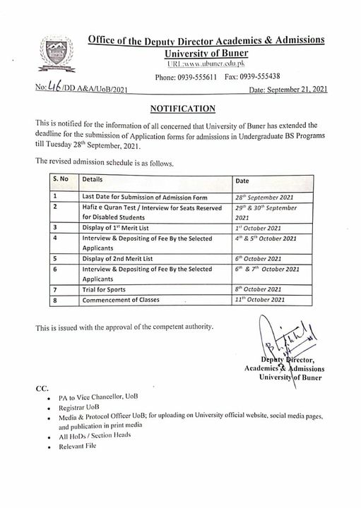Extension in Admission Deadline Extension in Admission Deadline